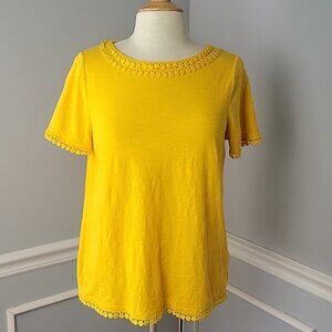 BODEN Thelma Yellow Gold Embroidered Edge Detail Boat Neck Short Sleeve Top 8